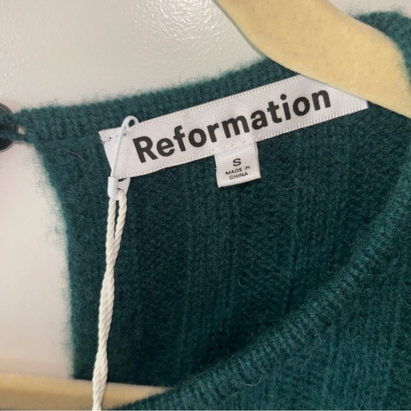 REFORMATION Evan Cashmere Green Ribbed Knit Long Sleeve Sweater Dress with tags - Picture 9 of 11